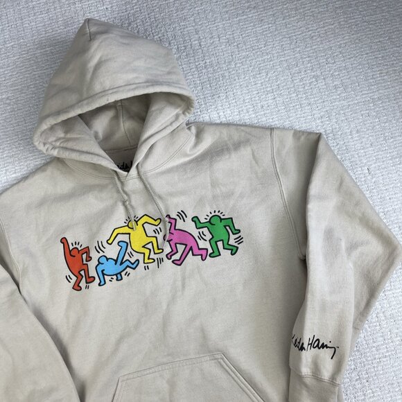 Keith Haring Foundation Sweatshirt Mens M Cream Off-white Graphic Print Hoodie - Picture 2 of 16